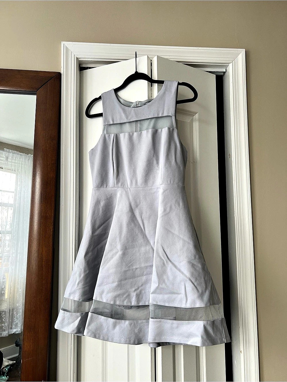 LuLu's Mini Dress in Pale Gray with Mesh Paneling, Size Large, Like New